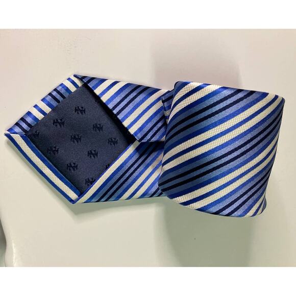 Izod Mens Tie Blue Stripes 100% Silk, Formal, Business, Nautical, White - Picture 4 of 7